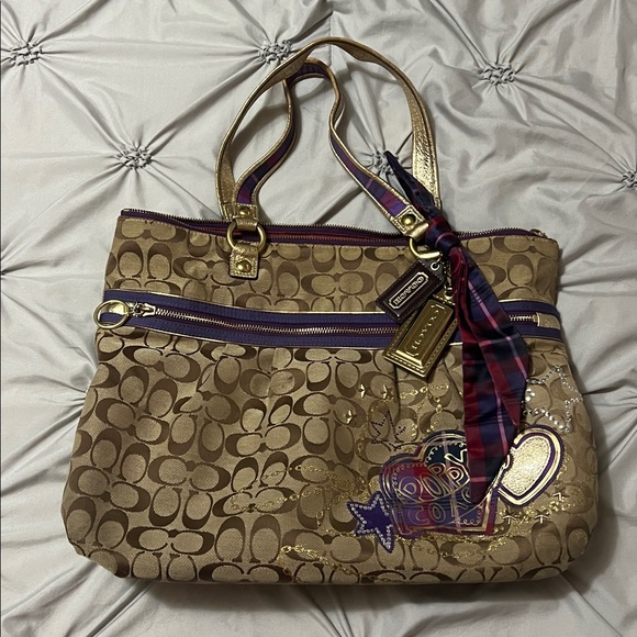 Coach Poppy classic tan and purple tartan large tote (lot of 2, not separating) - Picture 9 of 16